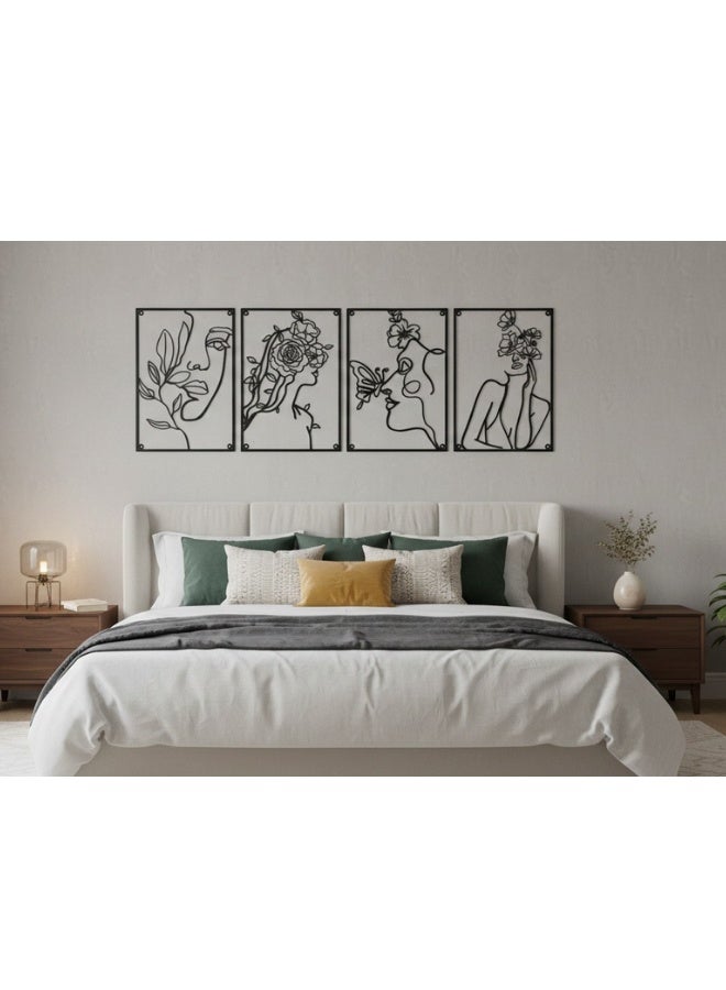 4 Pieces Black Metal Wall Art Set Minimalist Abstract Woman Face Line Art with Flowers Wall Decor for Bedroom Bathroom Living Room Kitchen Office Reception Lounge Hallway Modern Contemporary Elegant Chic Rust Resistant Hanging Sculpture Home Wall Decoration Indoor Outdoor Minimalist Line Art Metal Wall Hanging Artistic Floral Sculpture for Modern Home Office Cafe Hotel Bedroom Bathroom Kitchen Living Room Interior Decor 43x30cm Premium Quality Durable Stylish Wall Ornament Trendy Abstract Metal Art Decoration Set - Image 5